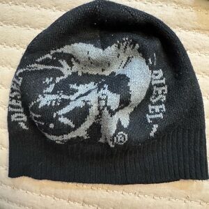 Diesel Black and Gray Graphic Beanie